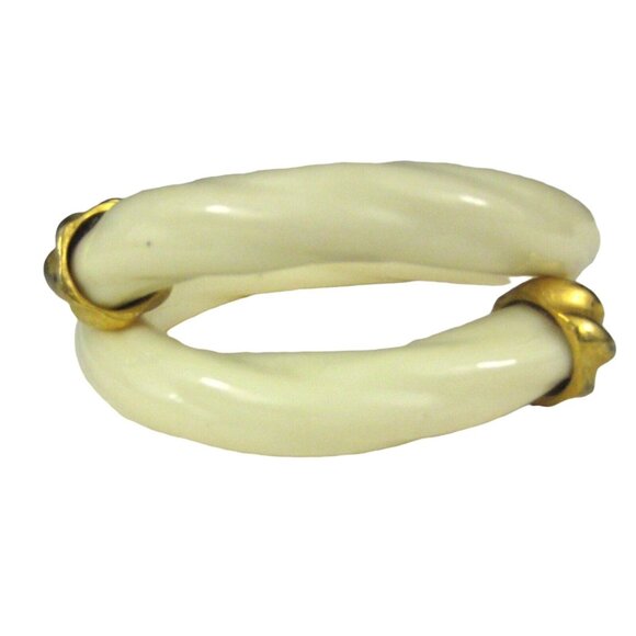 Gold Tome End Cap Lucite Twist Wrap Bracelet Vintage Statement Bangle - Picture 2 of 10